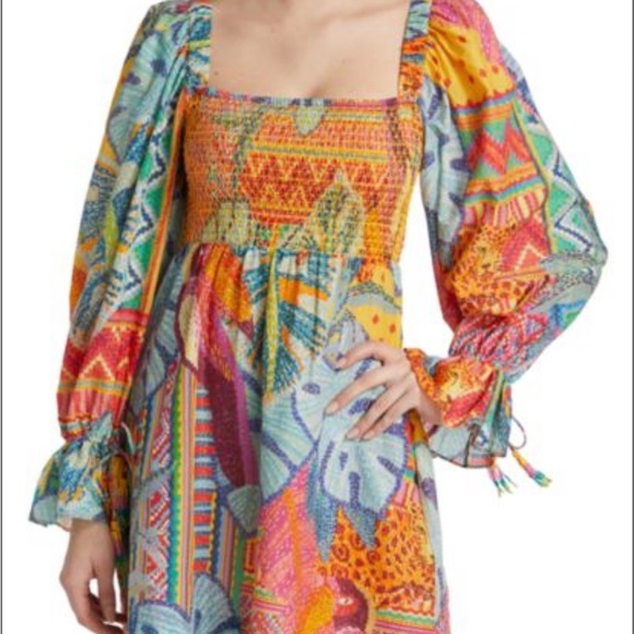 NWOT Farm Rio Summer Tapestry Smocked Minidress - Picture 2 of 4